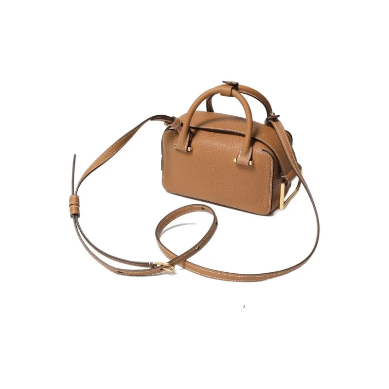 Delvau Cool Bo Textured Calfskin Shoulder Bag Crossbody Bag Handbag Extra Mini Women's Caramel Brown-3
