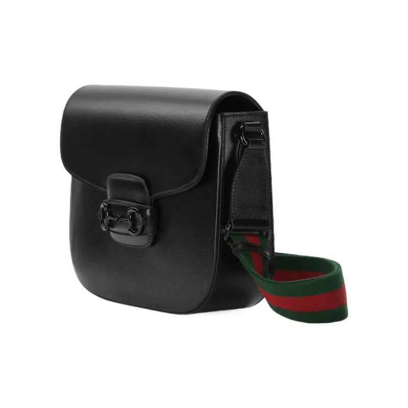GUCCI Horsebit 1955 Leather Messenger Bag, Crossbody Bag, Shoulder Bag Men's Black-1