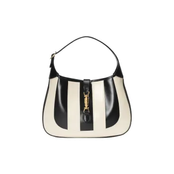 GUCCI Jackie 1961 Leather Crescent Shoulder Bag Shoulder Bag Medium Size Women's Black/White