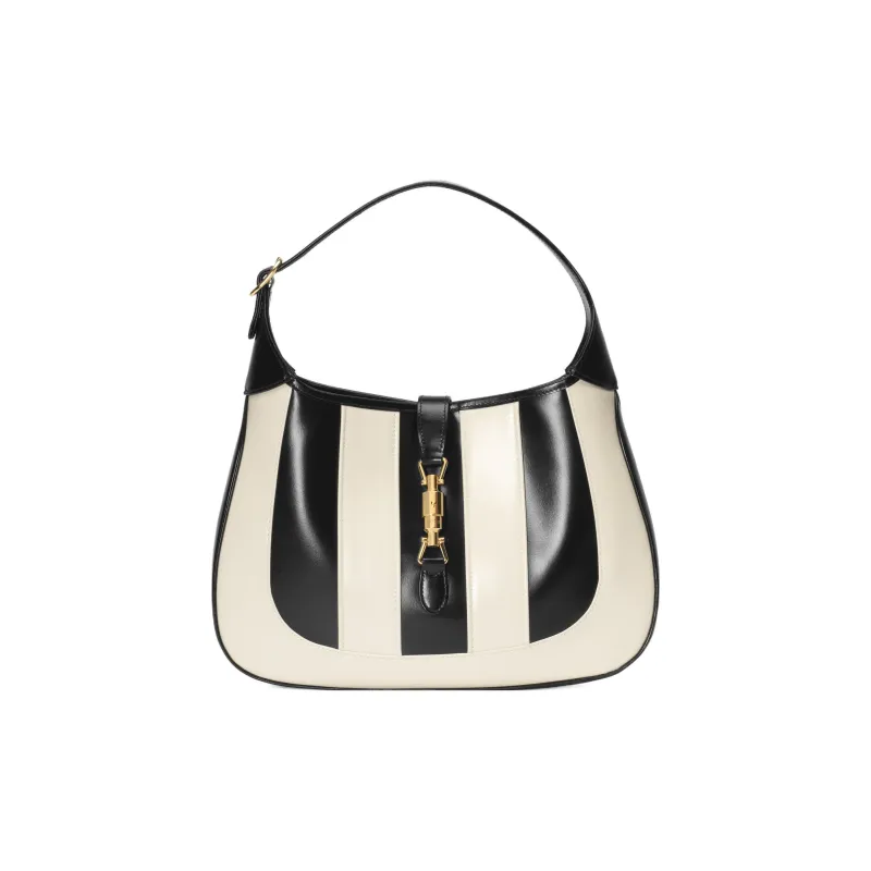 GUCCI Jackie 1961 Leather Crescent Shoulder Bag Shoulder Bag Medium Size Women's Black/White-0