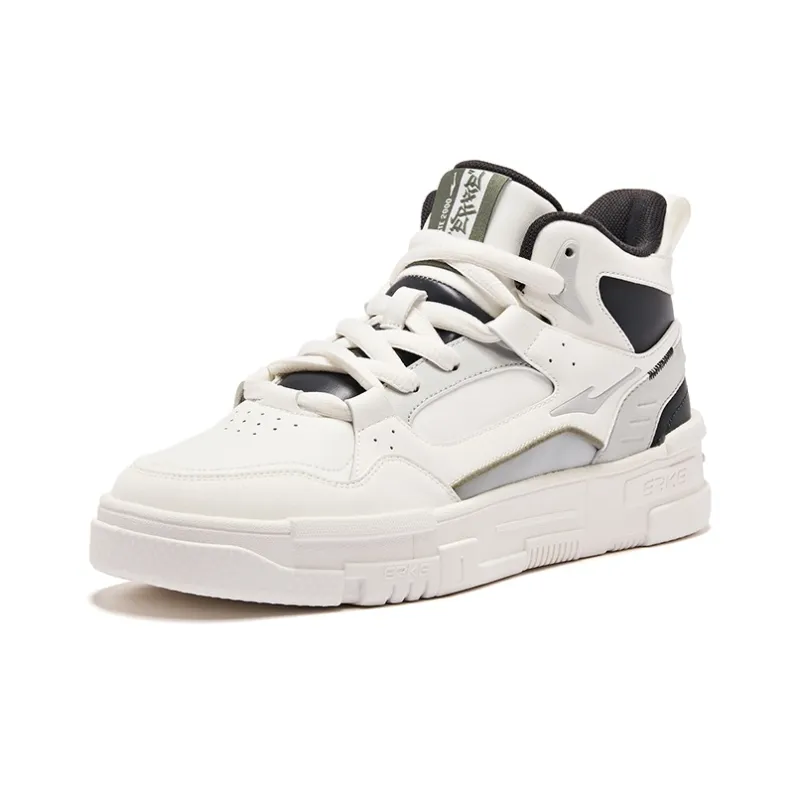 Erke Compact 2.0 Wear-Resistant Slip-Resistant High-Top Skateboard Shoes Men's Microcrystal White White Mist Gray-2