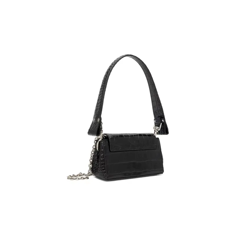 Vivienne Westwood Crocodile Pattern Leather Shoulder Bag, Baguette Bag, Handbag, Shoulder Bag Medium Size Women's Black-2
