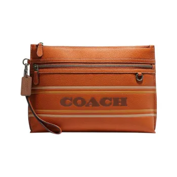 COACH Pebbled Leather Storage Bags Clutches Large Size Women's Brown
