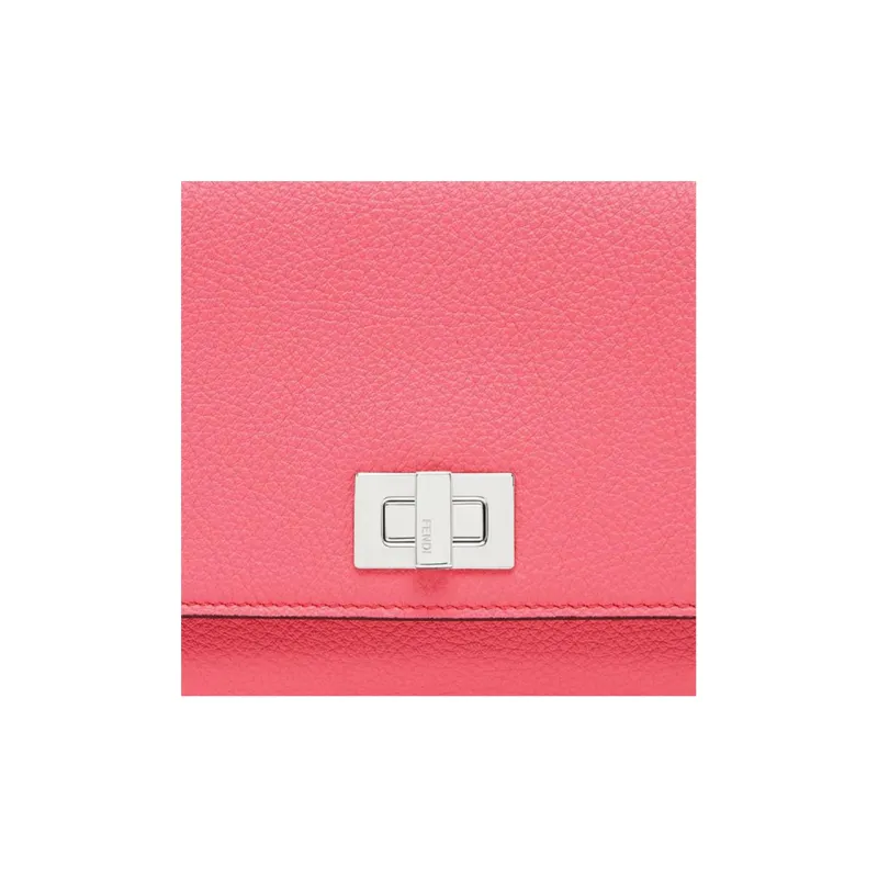 FENDI Litchi Grain Cow Leather Wallet Medium Size Women's Pink-4
