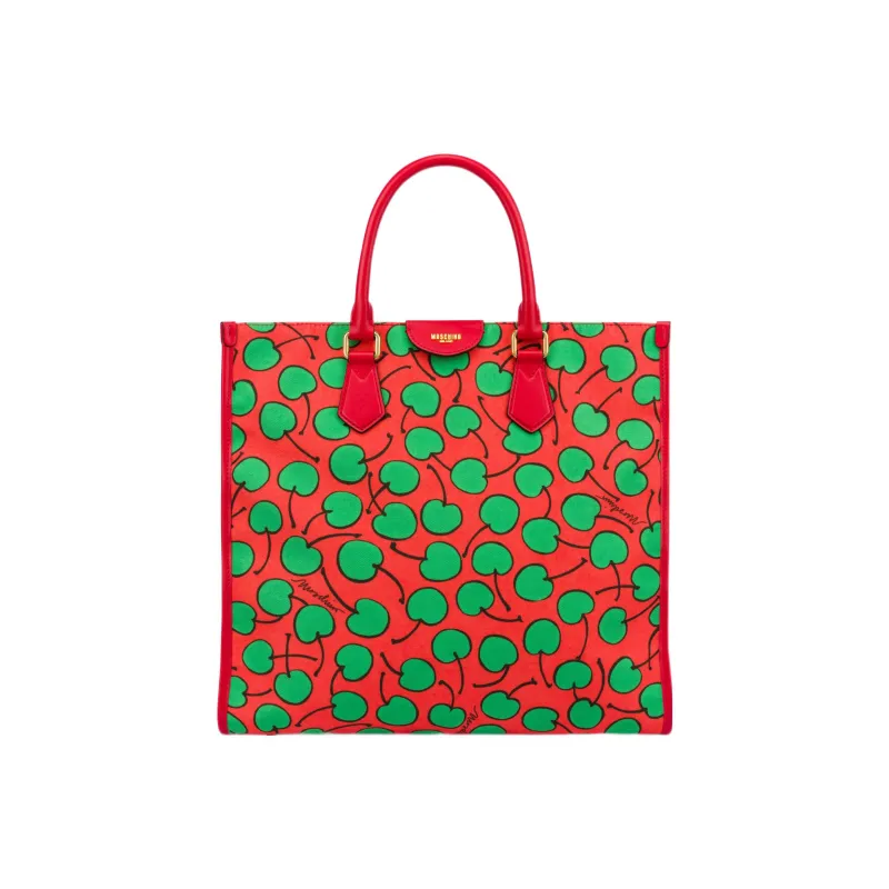 MOSCHINO Polyester Tote Bag Shopping Bag Handbag Women's Emerald Green With Sunset Orange-0