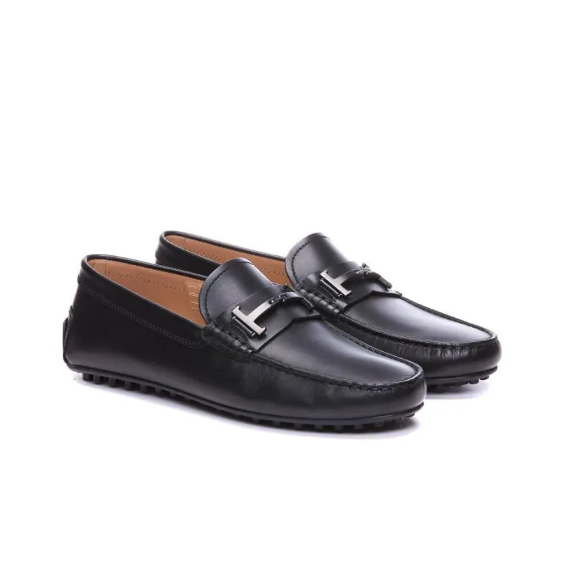 TOD'S Double T Plaque Round Toe Loafers-1