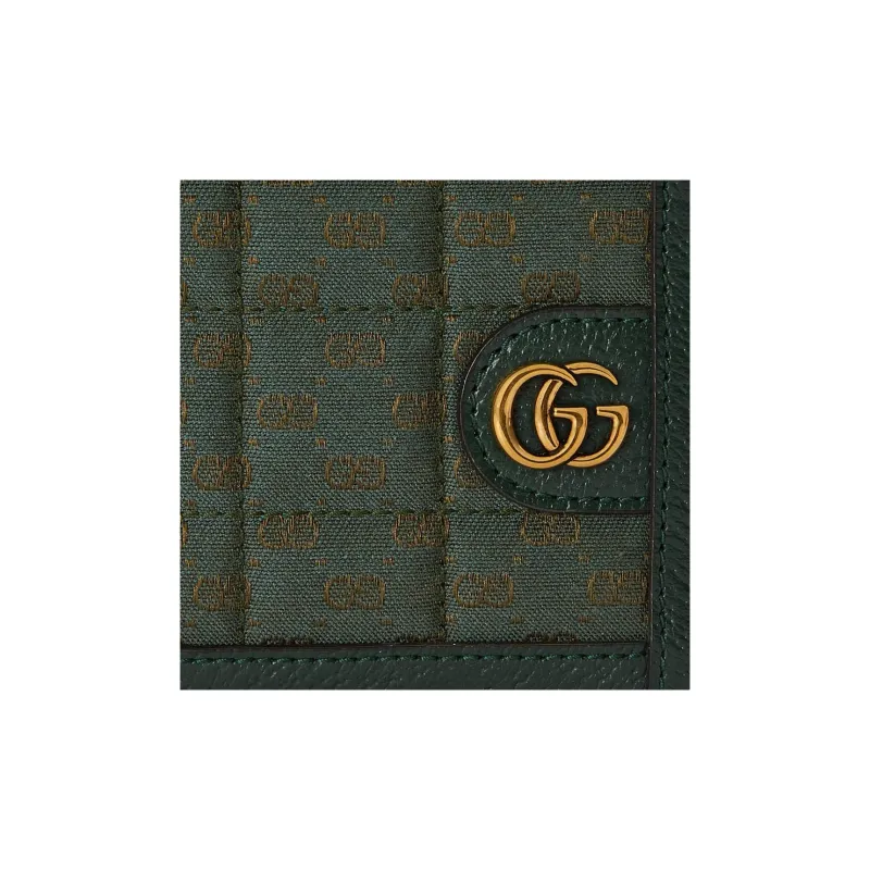 GUCCI Canvas With Leather Wallet Mini Women's Green-5