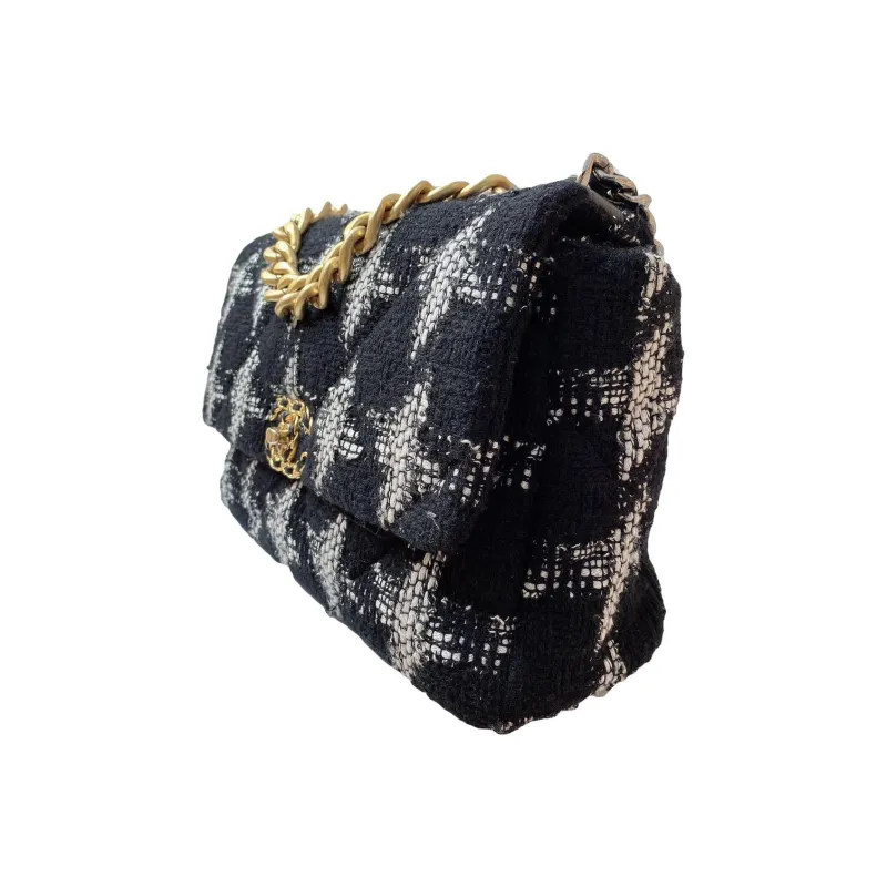 CHANEL 19BagWOC Wool Blended With Soft Woolen Wallet On Chain, Shoulder Bag, Crossbody Bag Women's Black White-2