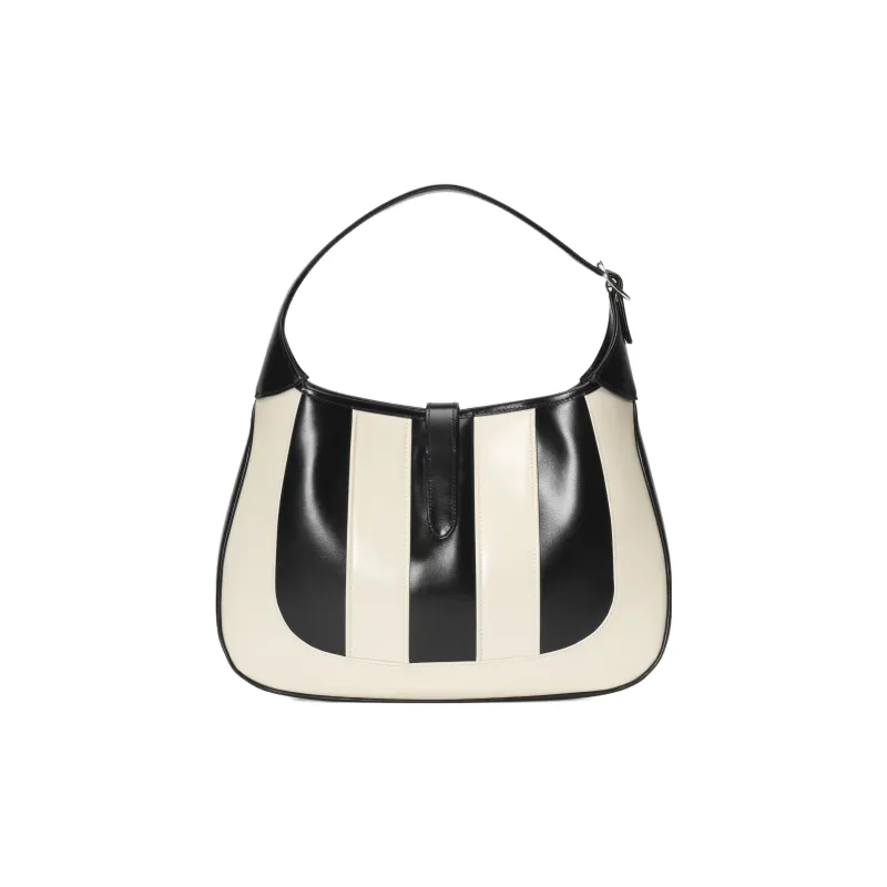 GUCCI Jackie 1961 Leather Crescent Shoulder Bag Shoulder Bag Medium Size Women's Black/White-2