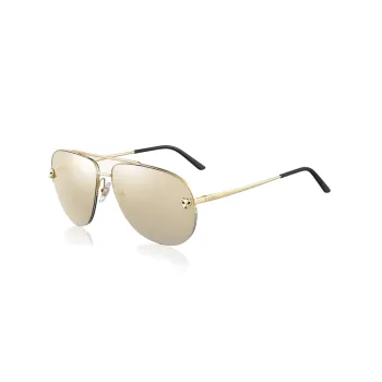 CARTIER Metal Composite Aviator Sunglasses Women's Gold/Black