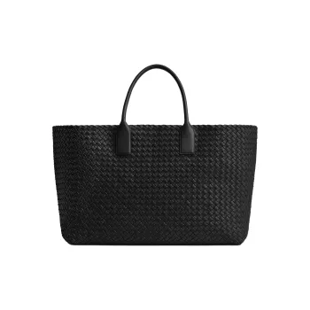 Bottega Veneta CABAT Lambskin Handbag Large Size Women's Black