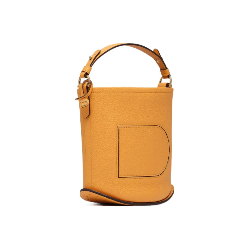 Delvau Pin Taurillon Soft Grain Soft Calfskin Bucket Bag Portable Crossbody Bag Shoulder Bag Mini Women's Yellow-1