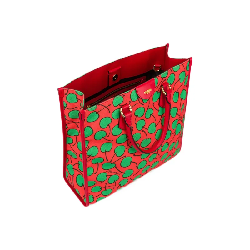 MOSCHINO Polyester Tote Bag Shopping Bag Handbag Women's Emerald Green With Sunset Orange-2
