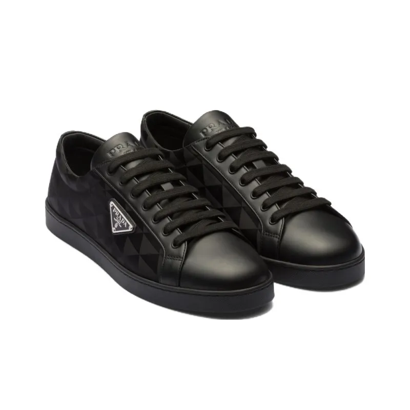 PRADA Leather And Re-Nylon Sneaker 'Black Symbole Motif Pattern'-1