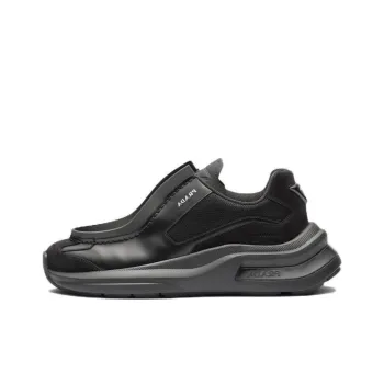 PRADA Brushed Leather Sneakers Bike Fabric Suede Black
