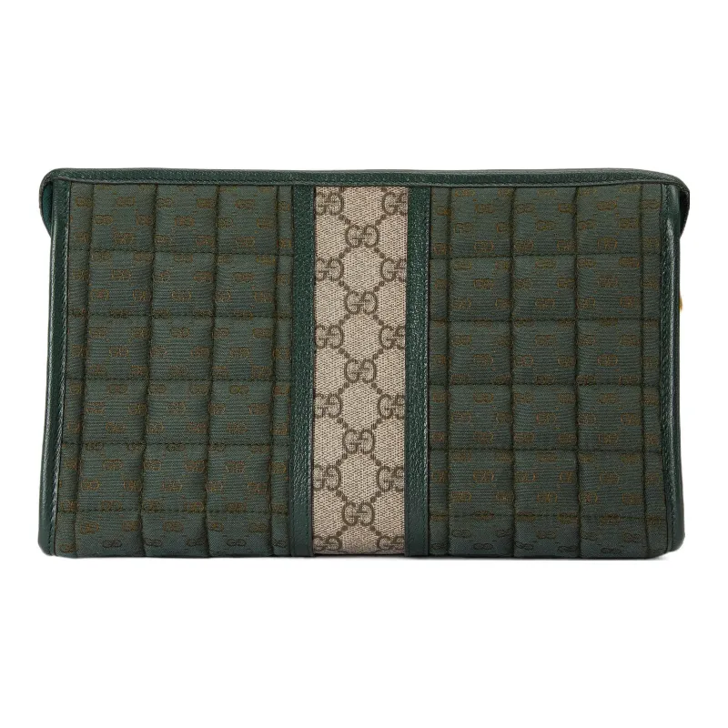 GUCCI Canvas With Leather Clutch Mini Men's Green-3