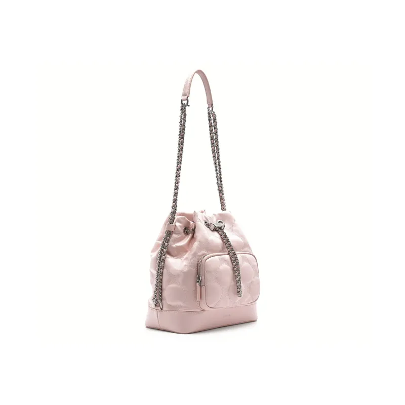 PEDRO Women's Interstellar Series Artificial Leather Bucket Bags Shoulder Bags Small Size Women's Black/Light Red/White-7