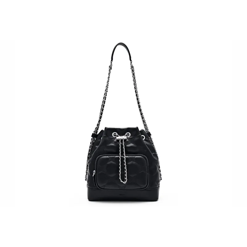 PEDRO Women's Interstellar Series Artificial Leather Bucket Bags Shoulder Bags Small Size Women's Black/Light Red/White-3