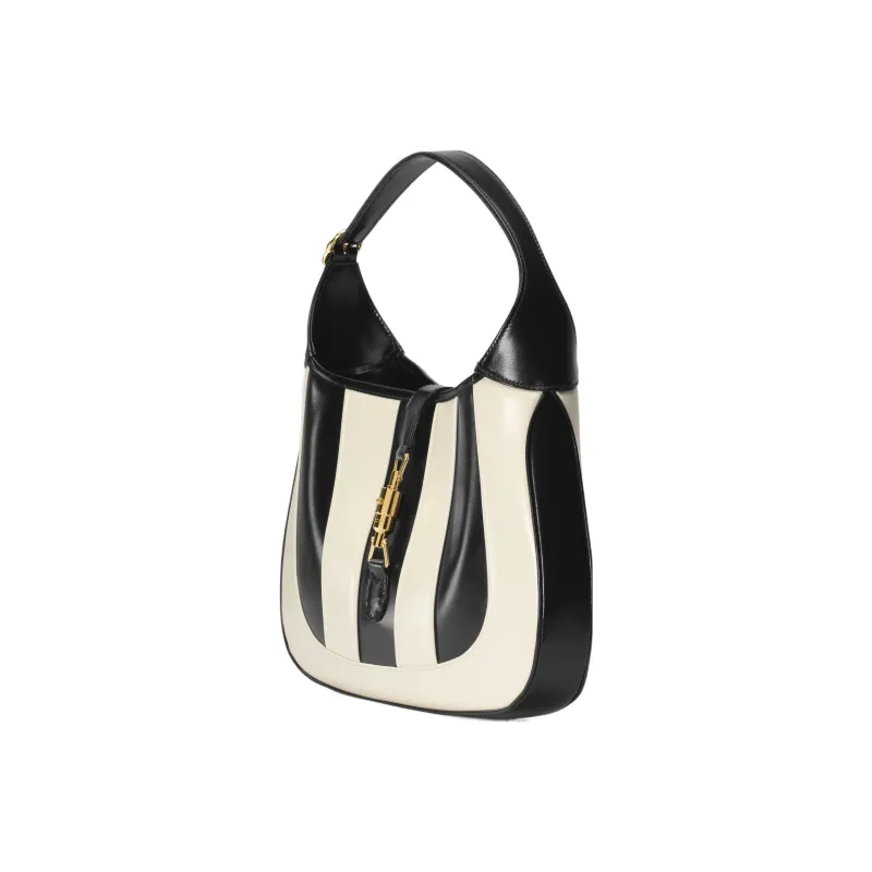 GUCCI Jackie 1961 Leather Crescent Shoulder Bag Shoulder Bag Medium Size Women's Black/White-1