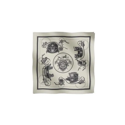 HERMES Silk Scarves Unisex Beige