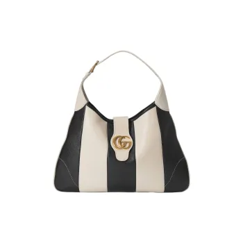 GUCCI Aphrodite Soft Leather Handbag, Shoulder Bag Large Size Women's Black/White