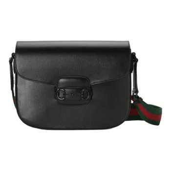 GUCCI Horsebit 1955 Leather Messenger Bag, Crossbody Bag, Shoulder Bag Men's Black