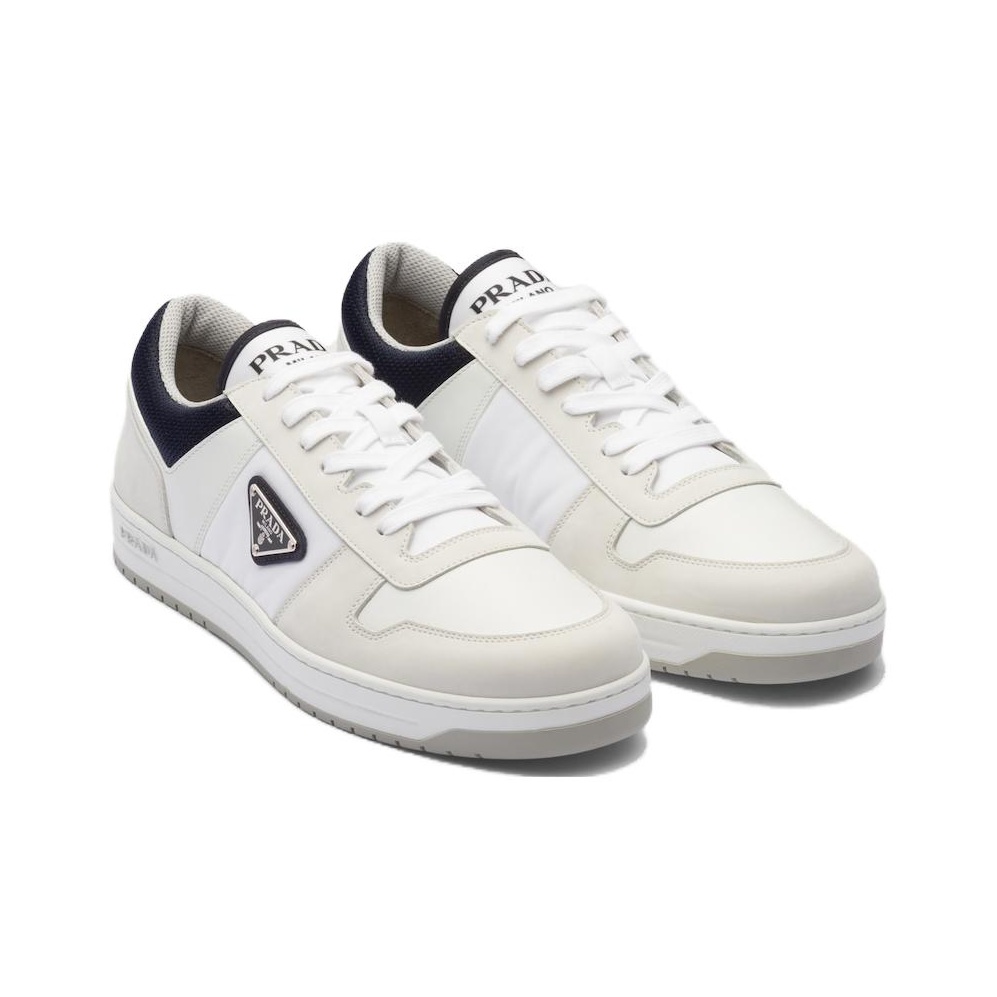PRADA Downtown Leather Re Nylon Sneaker White Blue - POIZON