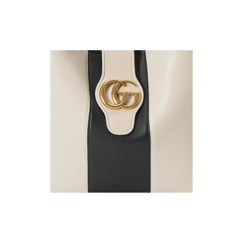 GUCCI Aphrodite Soft Leather Handbag, Shoulder Bag Large Size Women's Black/White-8