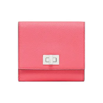 FENDI Litchi Grain Cow Leather Wallet Medium Size Women's Pink