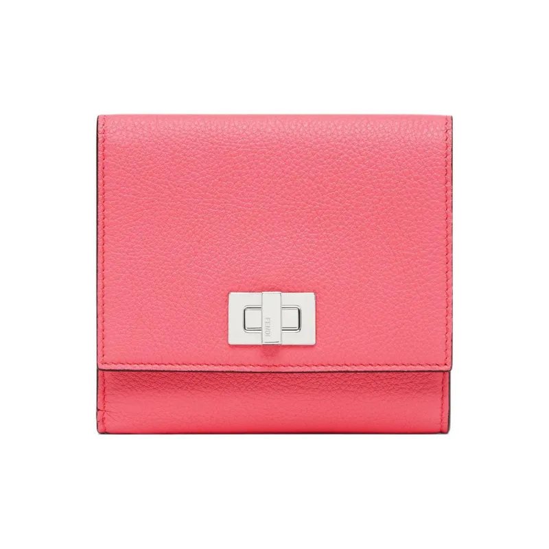 FENDI Litchi Grain Cow Leather Wallet Medium Size Women's Pink-0