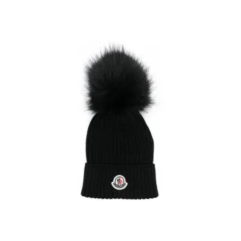 Moncler Logo Patch Pompom Beanie