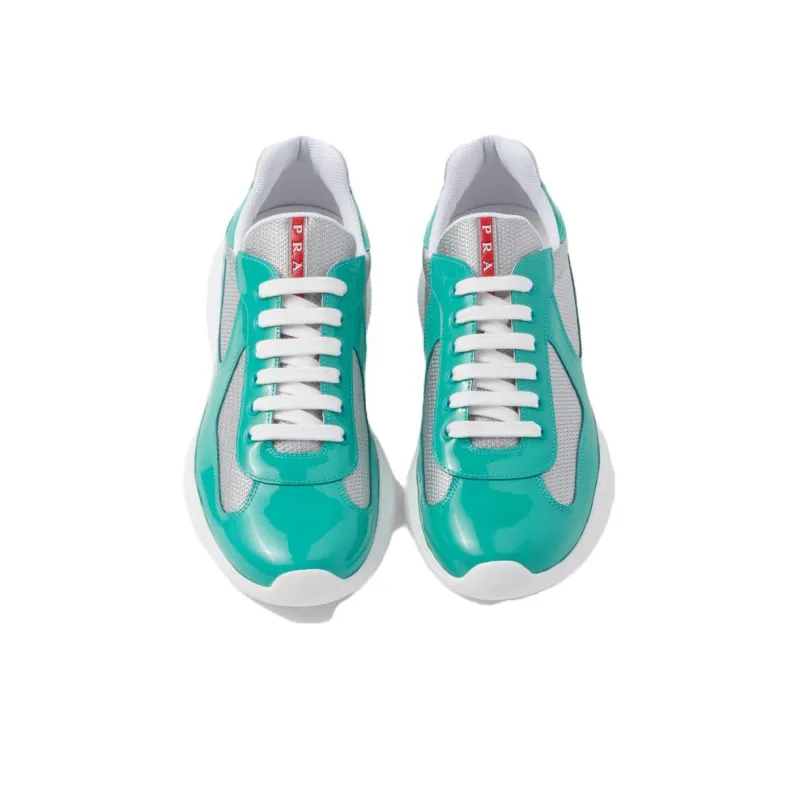 PRADA America's Cup Low-Top Casual Shoes Men's Silver Jade Green-2