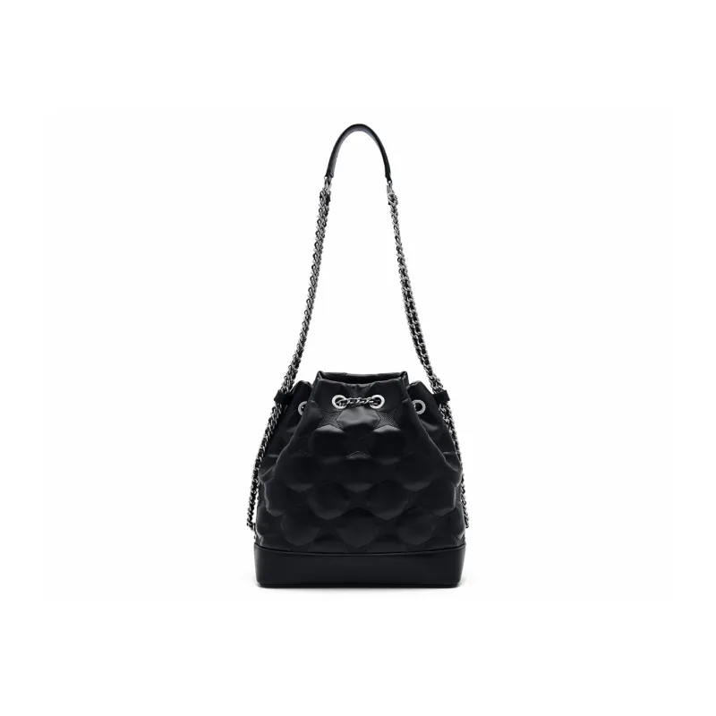 PEDRO Women's Interstellar Series Artificial Leather Bucket Bags Shoulder Bags Small Size Women's Black/Light Red/White-5