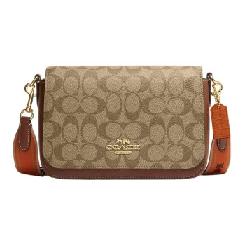COACH Canvas With Leather Envelope Bag, Shoulder Bag, Crossbody Bag Trumpets Women's Brown