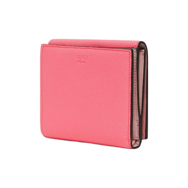 FENDI Litchi Grain Cow Leather Wallet Medium Size Women's Pink-1