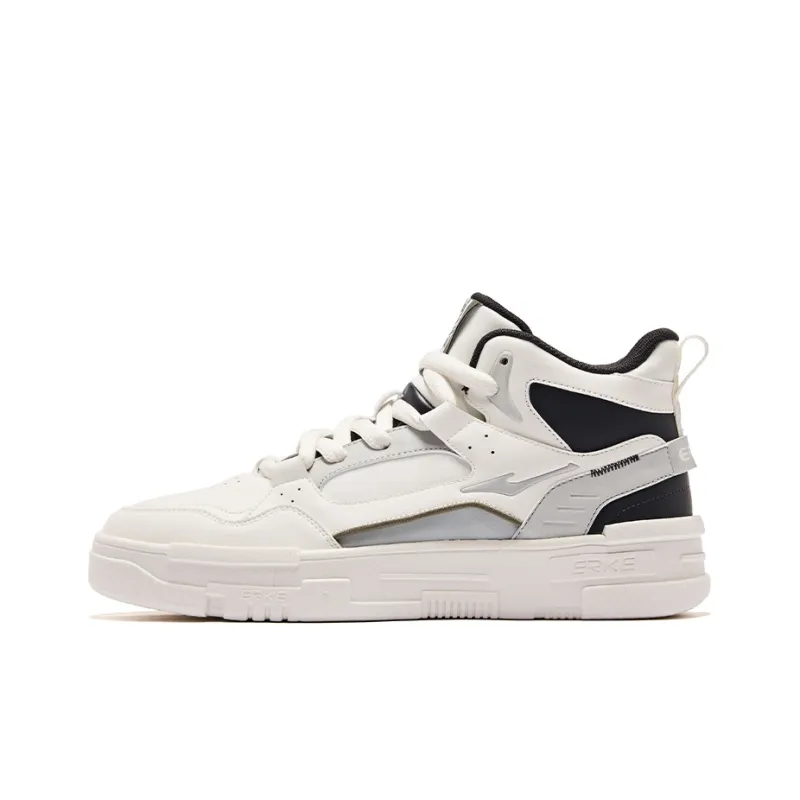 Erke Compact 2.0 Wear-Resistant Slip-Resistant High-Top Skateboard Shoes Men's Microcrystal White White Mist Gray-0