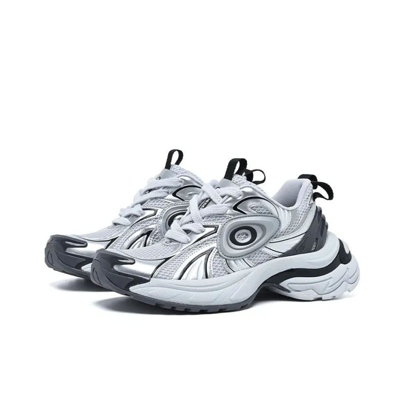 OLD ORDER Turbo GT Breathable Height Increasing Low Top Chunky Sneakers Unisex White Silver-2