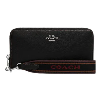 COACH Zip Around Pebbled Leather Wrist Bag Wallet Small Size Women's Black