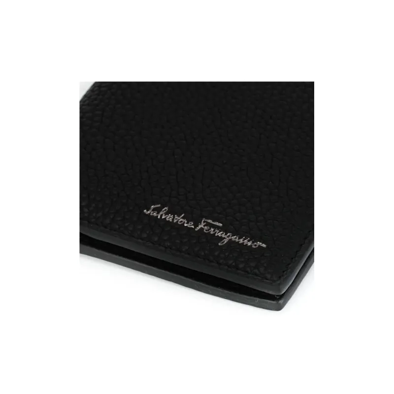 FERRAGAMO Cow Leather Coin Purse Card Holder Wallet Men's Black-4