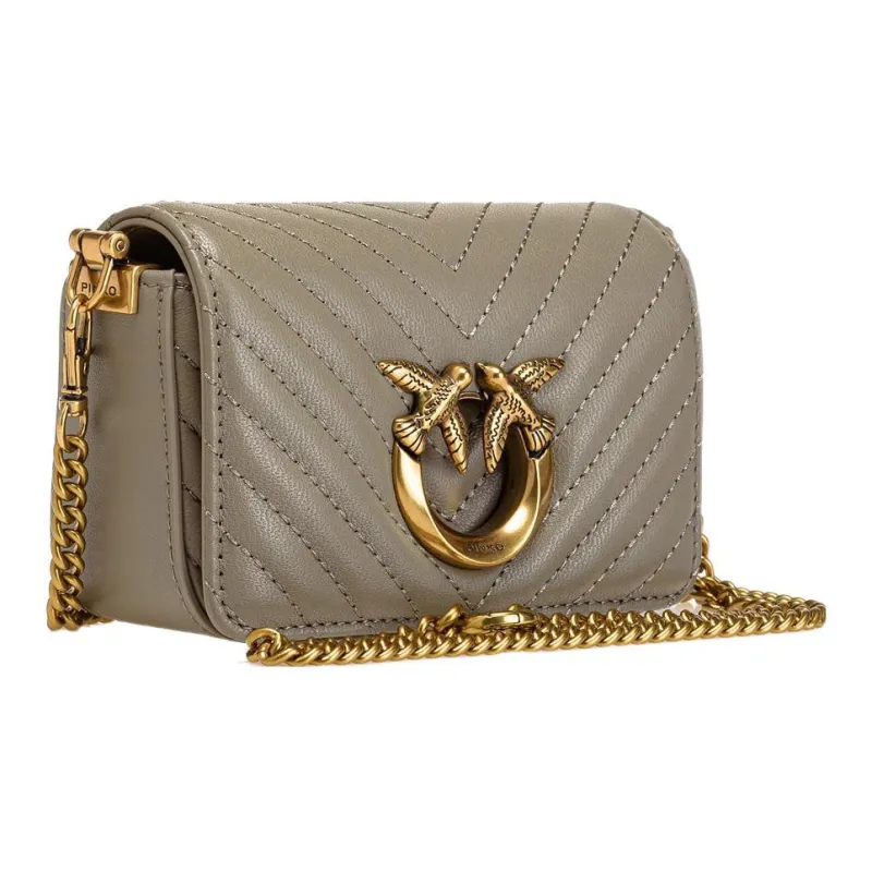 PINKO Leather Bird Bag Handbag, Shoulder Bag, Crossbody Bag Women's Taupe-1