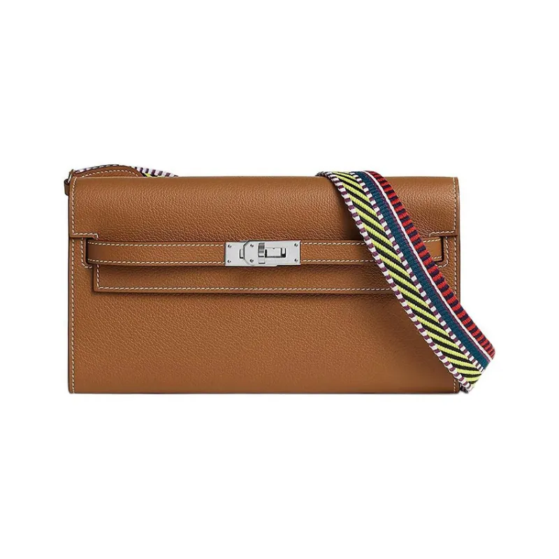 HERMES Kelly To Go Evercolor Leather Wallets Clutches Shoulder Bag Crossbody Bag Regular Women's Gold Brown-1