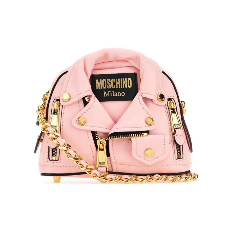 MOSCHINO Sheepskin Biker Bag Crossbody Shoulder Bag Women's Pastel Pink-0