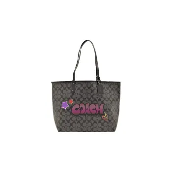 COACH Disney, Collaboration City PVC Tote Bag, Shopping Bag, Handbag, Shoulder Bag Large Size Women's Black