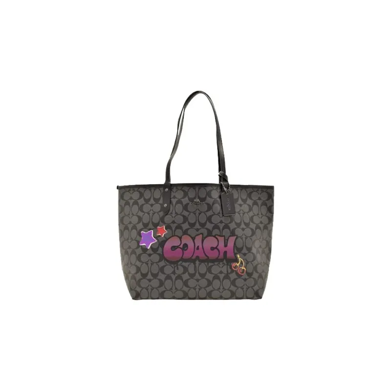 COACH Disney, Collaboration City PVC Tote Bag, Shopping Bag, Handbag, Shoulder Bag Large Size Women's Black-0