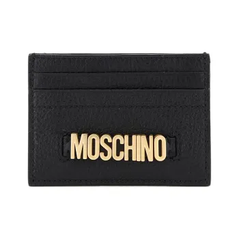 MOSCHINO Leather Card Clip Wallets Card Holders Women's Black