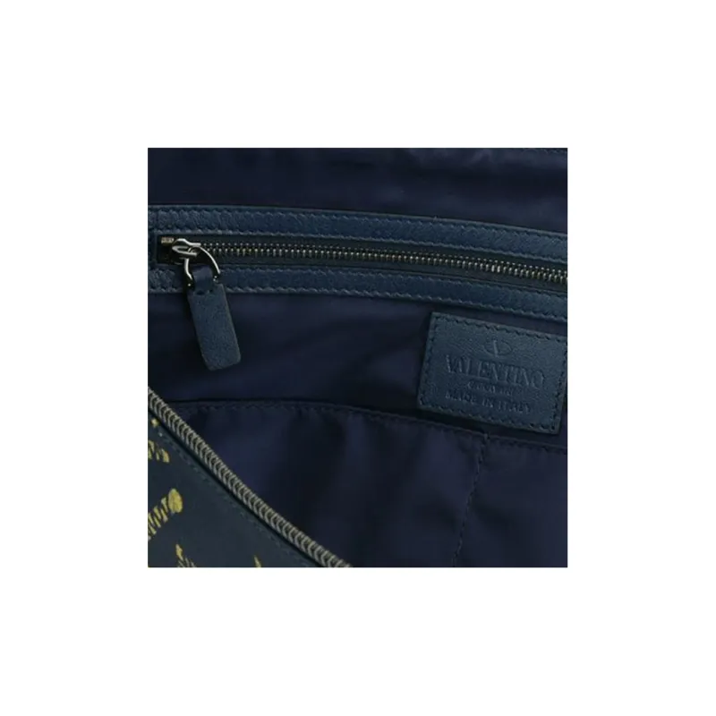 Valentino Canvas Canvas Bag Clutches Men's Marine Blue-4