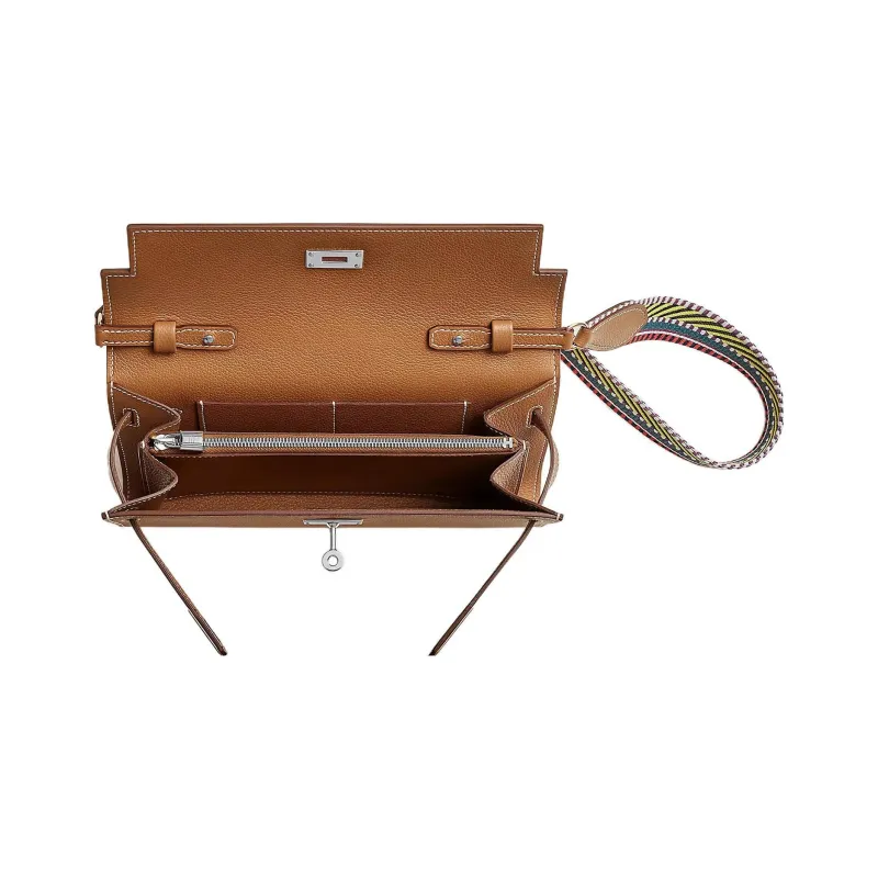 HERMES Kelly To Go Evercolor Leather Wallets Clutches Shoulder Bag Crossbody Bag Regular Women's Gold Brown-4