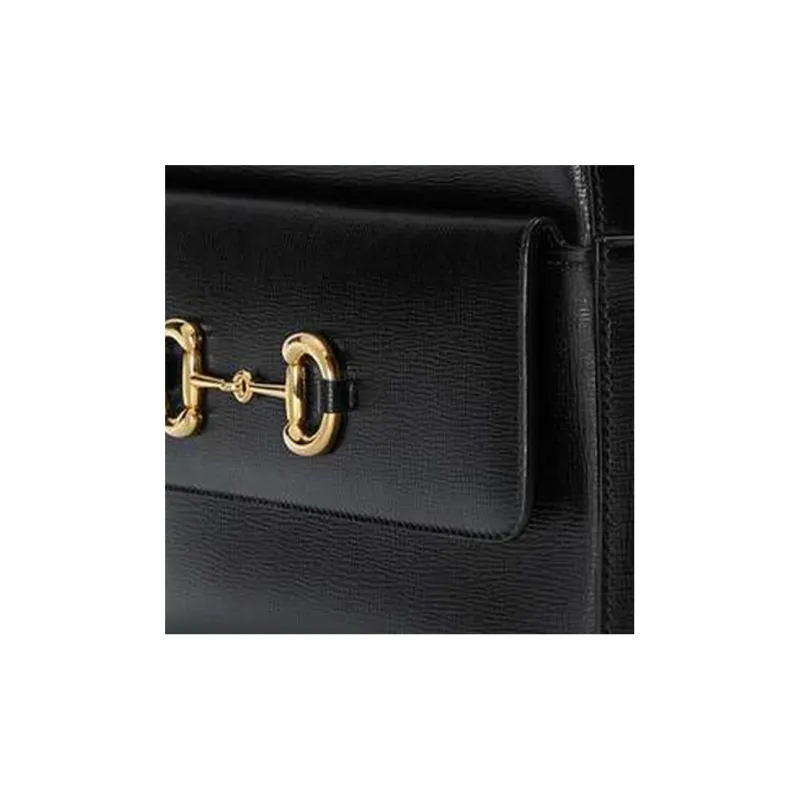 GUCCI Horsebit 1955 Leather Camera Bag, Shoulder Bag, Crossbody Bag Trumpets Women's Black-7