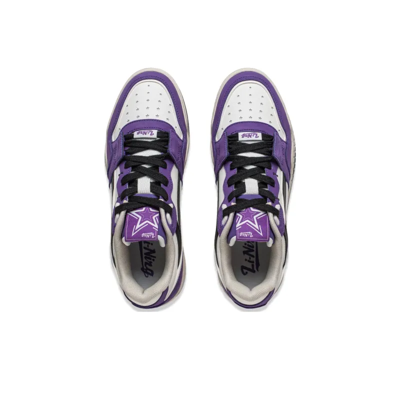 LiNing Yuebai Cushioning Breathable Low Top Skateboard Shoes Unisex White Purple-3