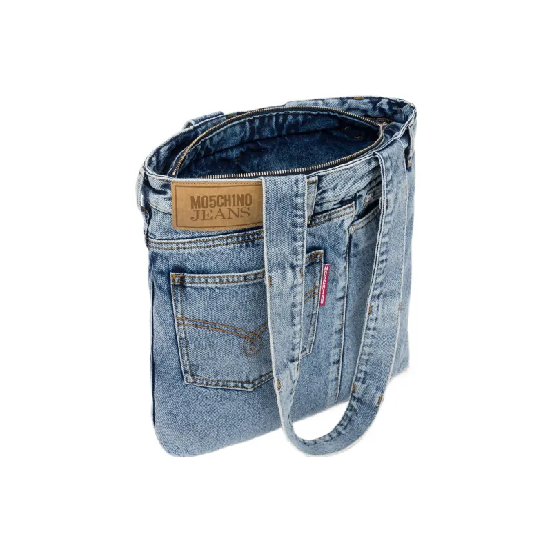 MOSCHINO Cotton Tote Bag, Shopping Bag, Handbag, Shoulder Bag Women's Denim Blue-3
